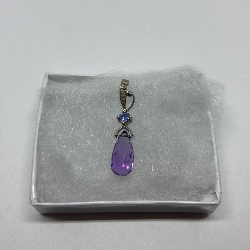 Solid 10k White Gold Pendant Diamond/Colored Stone